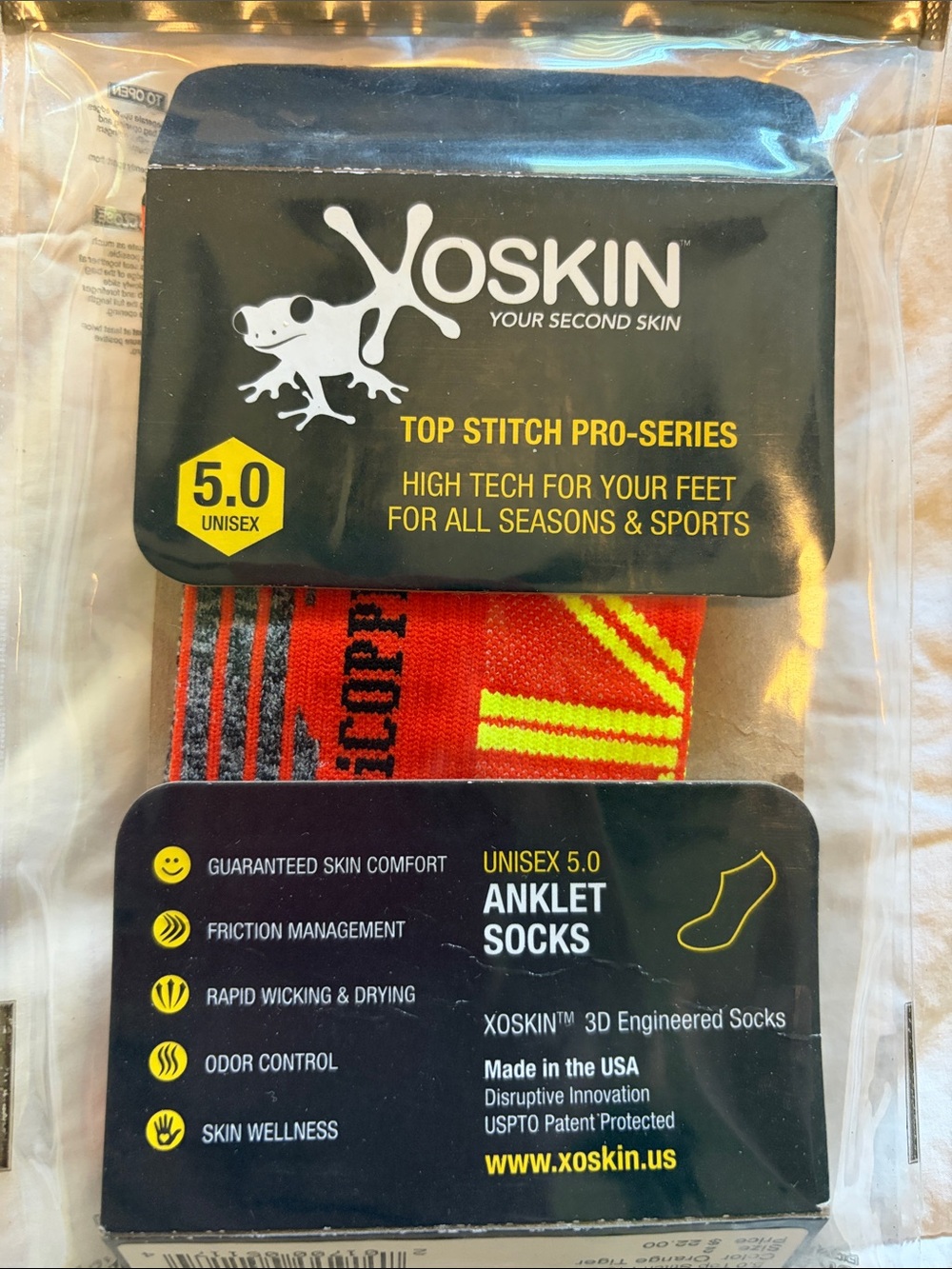 Skin Unisex Athletic Ankle Socks in Red & Yellow Accent